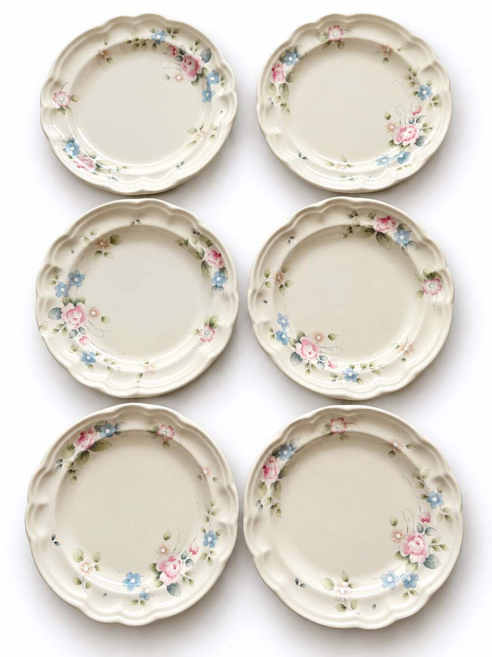 Pfaltzgraff Tea Rose 7.25" Salad Dessert Plates Set of 6 USA Vintage Floral